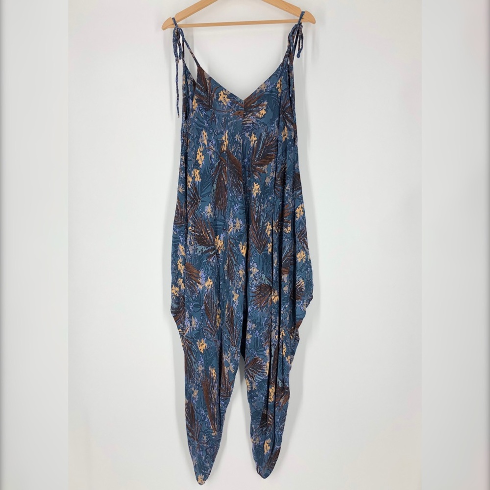Free People El Porto Blue Boho Jumpsuit Wide Leg - Picture 3 of 8